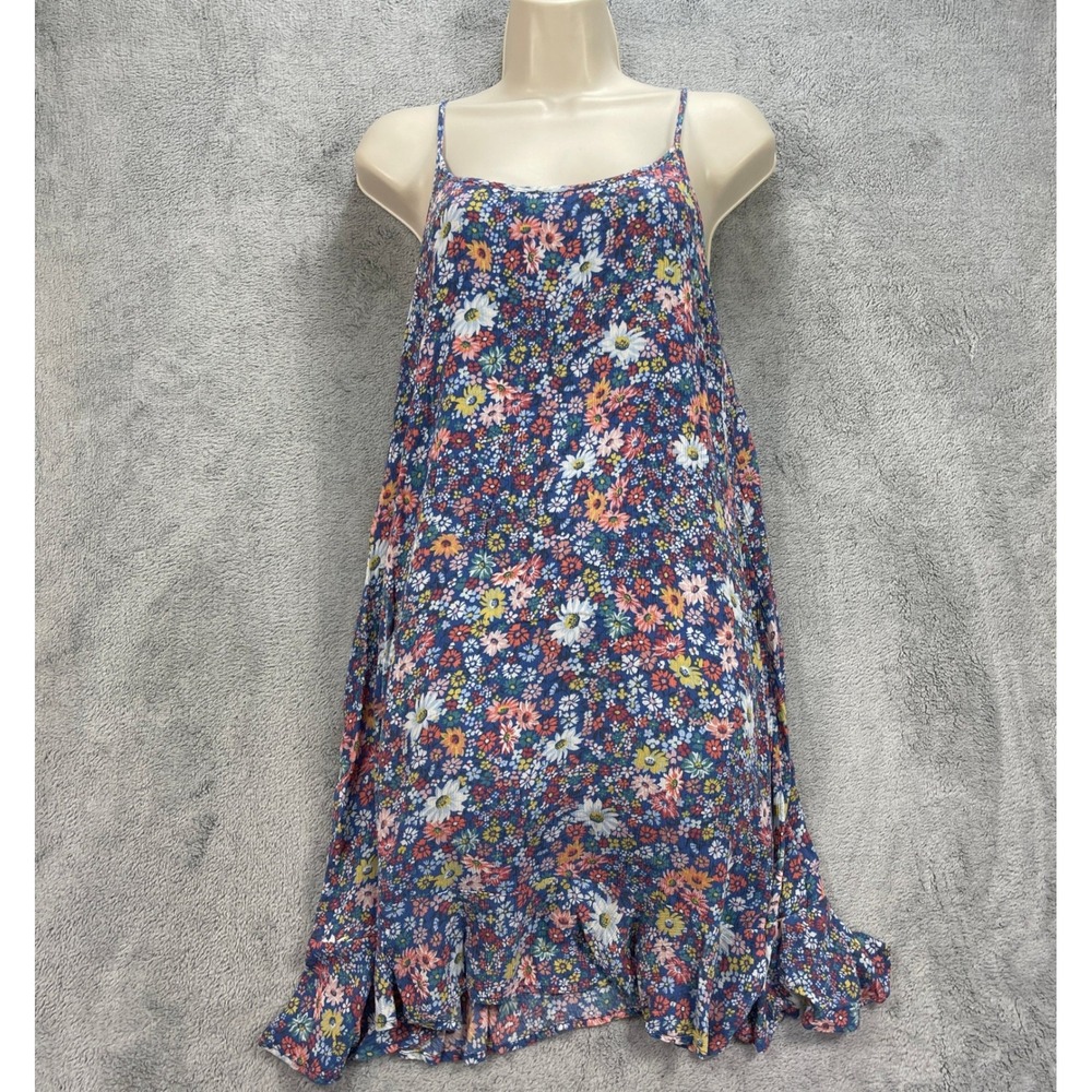 O'Neill Dress Women XS Blue Hollis Ditsy Floral Mini Spaghetti Strap Ruffle Hem - Picture 2 of 13